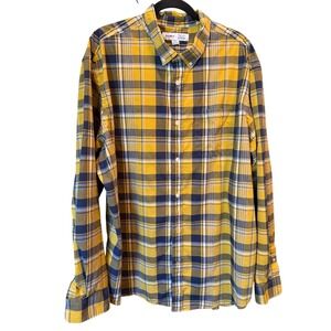 Old Navy Everyday Shirt XXXL Tall Yellow Navy Plaid Built-In Flex Button Down